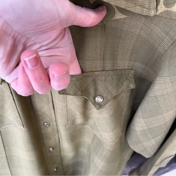 Khaki Pearl Snap Plaid Shirt With Gold Skull & Dots Sz S/M - Picture 5 of 16